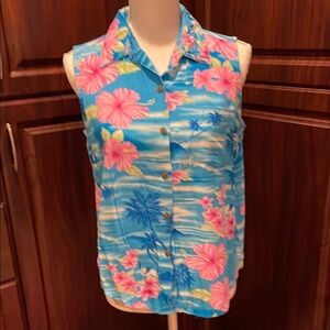 Big Dogs Blue and Pink Sleeveless Button Down Shirt
